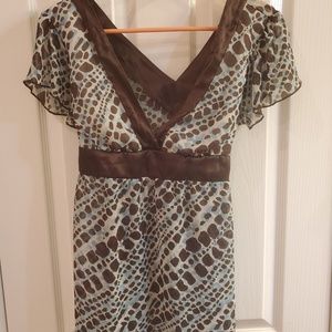 Speechless aqua & brown leopard sheer top